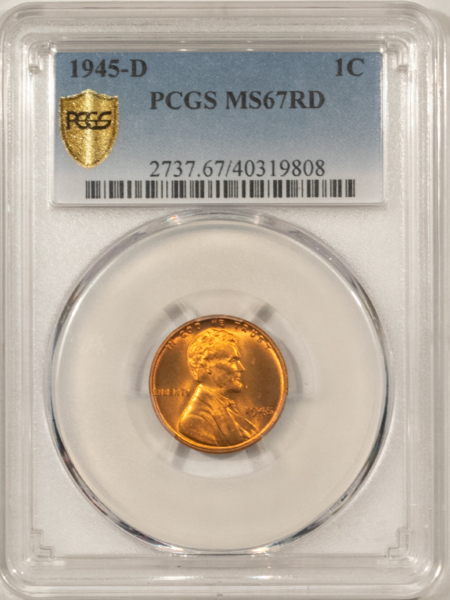 Lincoln Cents (Wheat) 1945-D LINCOLN CENT – PCGS MS-67 RD SUPERB!