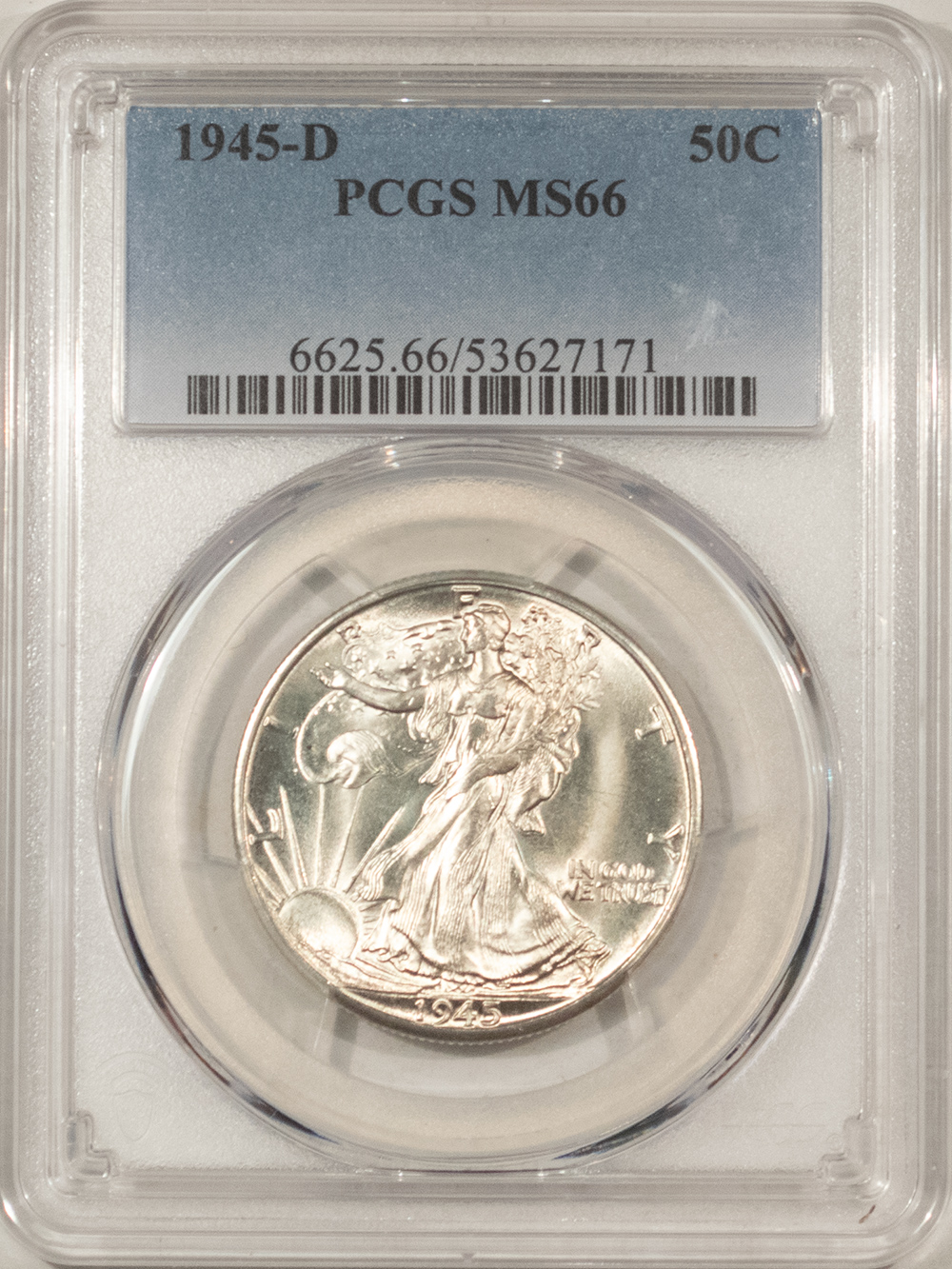 Half Dollars 1945-D WALKING LIBERTY HALF DOLLAR – PCGS MS-66, PRISTINE WHITE GEM! Half Dollars 1945-D WALKING LIBERTY HALF DOLLAR – PCGS MS-66, PRISTINE WHITE GEM!