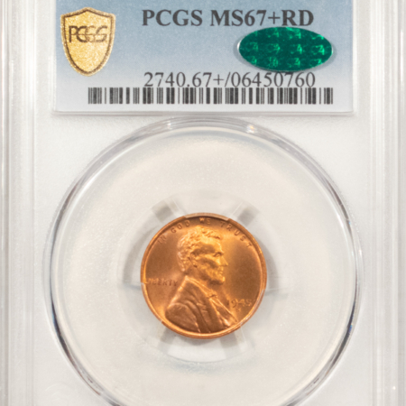 CAC Approved Coins 1945-S LINCOLN CENT – PCGS MS-67+ RD, SUPERB RED STUNNER! CAC APPROVED!