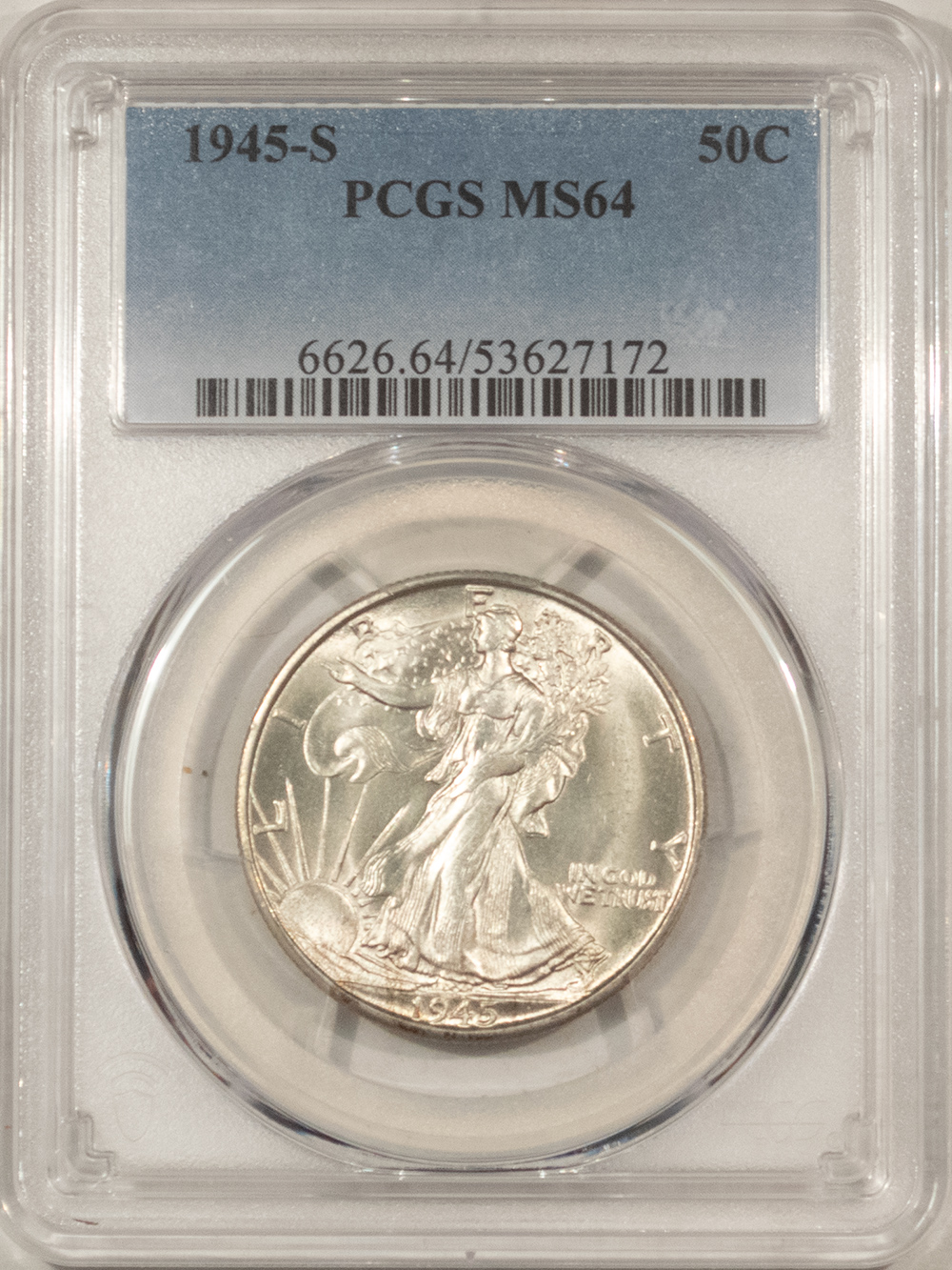 Half Dollars 1945-S WALKING LIBERTY HALF DOLLAR – PCGS MS-64 BLAST WHITE Half Dollars 1945-S WALKING LIBERTY HALF DOLLAR – PCGS MS-64 BLAST WHITE
