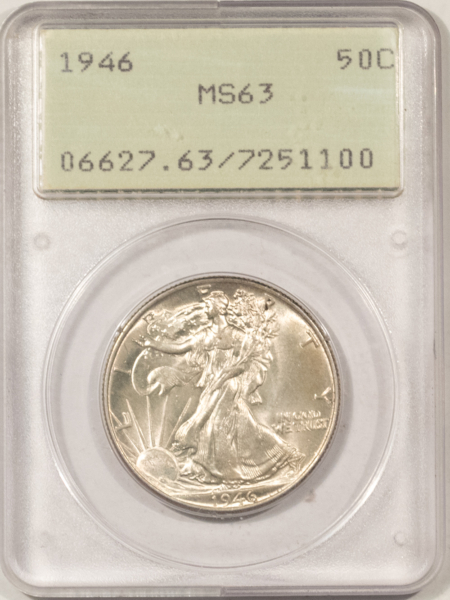 Half Dollars 1946 WALKING LIBERTY HALF DOLLAR PCGS MS-63, LOOKS 65! RATTLER! PREMIUM QUALITY!