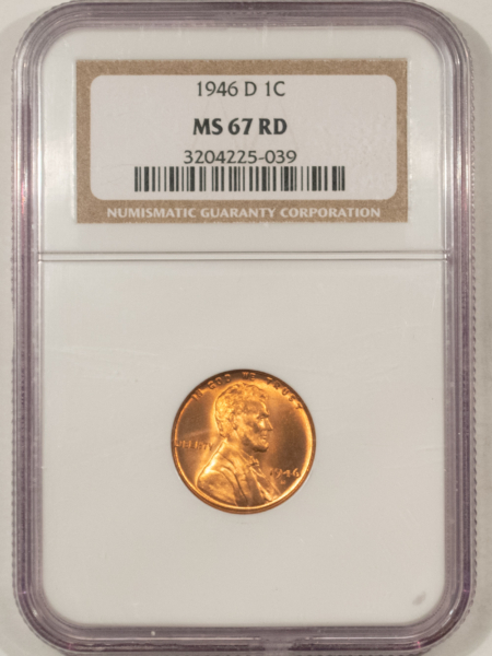 Lincoln Cents (Wheat) 1946-D LINCOLN CENT – NGC MS-67 RD