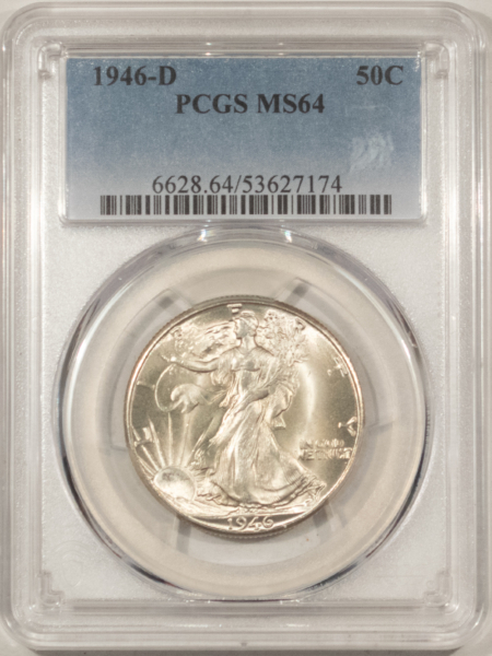 Half Dollars 1946-D WALKING LIBERTY HALF DOLLAR – PCGS MS-64 WHITE