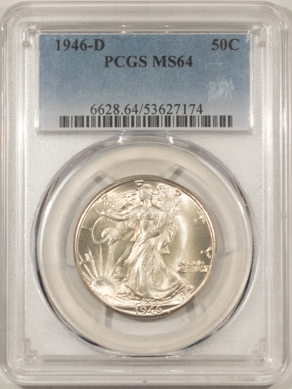 Half Dollars 1946-D WALKING LIBERTY HALF DOLLAR – PCGS MS-64 WHITE Half Dollars 1946-D WALKING LIBERTY HALF DOLLAR – PCGS MS-64 WHITE