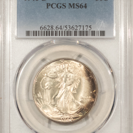 Half Dollars 1946-D WALKING LIBERTY HALF DOLLAR – PCGS MS-64, ATTRACTIVE OBVERSE EDGE TONING!