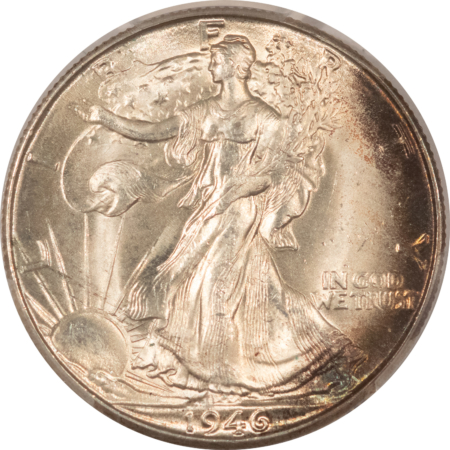 Half Dollars 1946-D WALKING LIBERTY HALF DOLLAR – PCGS MS-64, ATTRACTIVE OBVERSE EDGE TONING!