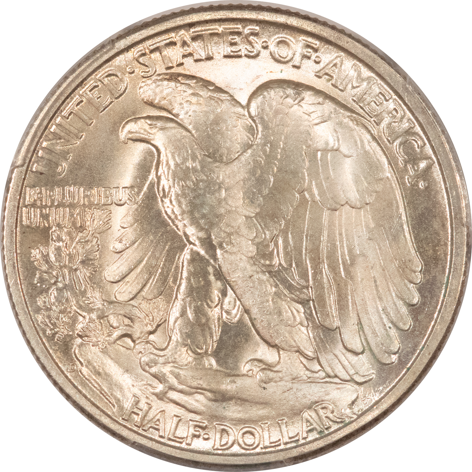 Half Dollars 1946-D WALKING LIBERTY HALF DOLLAR – PCGS MS-64, ATTRACTIVE OBVERSE EDGE TONING! Half Dollars 1946-D WALKING LIBERTY HALF DOLLAR – PCGS MS-64, ATTRACTIVE OBVERSE EDGE TONING!