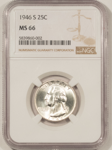 New Certified Coins 1946-S WASHINGTON QUARTER – NGC MS-66, WHITE!