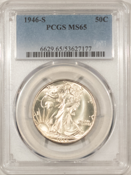Half Dollars 1946-S WALKING LIBERTY HALF DOLLAR – PCGS MS-65, LOOKS 66+, BLAZING WHITE & PQ!