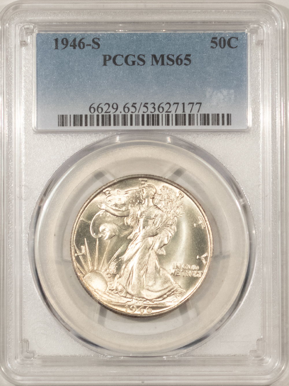 Half Dollars 1946-S WALKING LIBERTY HALF DOLLAR – PCGS MS-65, LOOKS 66+, BLAZING WHITE & PQ! Half Dollars 1946-S WALKING LIBERTY HALF DOLLAR – PCGS MS-65, LOOKS 66+, BLAZING WHITE & PQ!