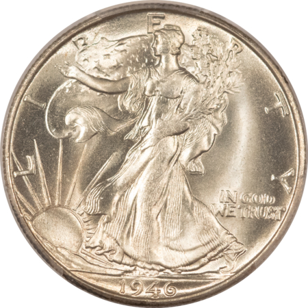 Half Dollars 1946-S WALKING LIBERTY HALF DOLLAR – PCGS MS-65, LOOKS 66+, BLAZING WHITE & PQ!