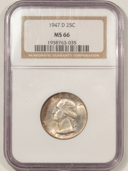 New Certified Coins 1947-D WASHINGTON QUARTER – NGC MS-66, FRESH & ORIGINAL!