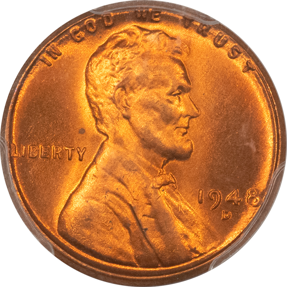 CAC Approved Coins 1948-D LINCOLN CENT – PCGS MS-67 RD, FIERY RED, SUPERB! CAC APPROVED! CAC Approved Coins 1948-D LINCOLN CENT – PCGS MS-67 RD, FIERY RED, SUPERB! CAC APPROVED!