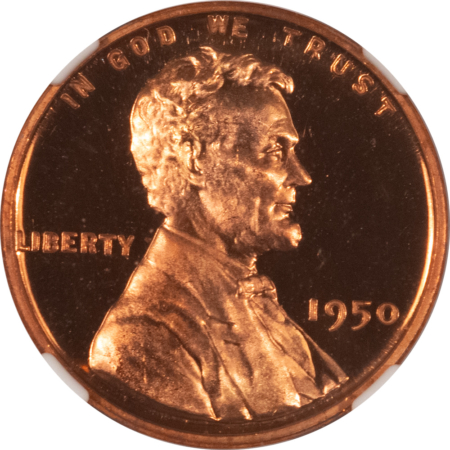 Lincoln Cents (Wheat) 1950 PROOF LINCOLN CENT – NGC PF-67 RD CAMEO, ATTRACTIVE & SUPERB!