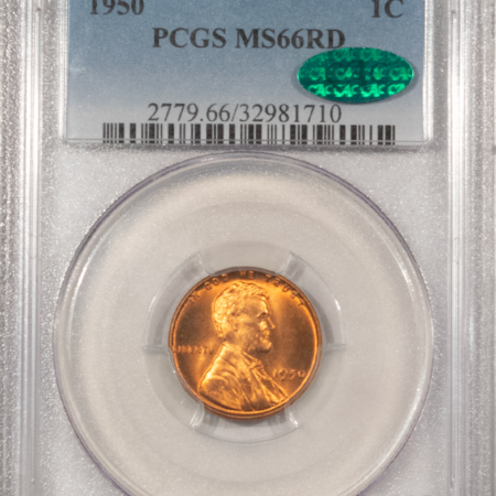CAC Approved Coins 1950 LINCOLN CENT – PCGS MS-66 RD, FRESH RED! PREMIUM QUALITY! CAC APPROVED!