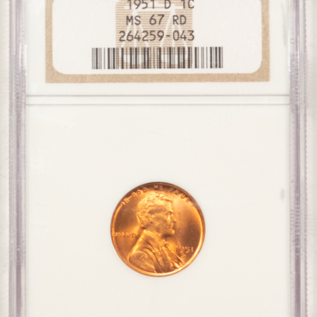 Lincoln Cents (Wheat) 1951-D LINCOLN CENT – NGC MS-67 RD, SUPERB RED!