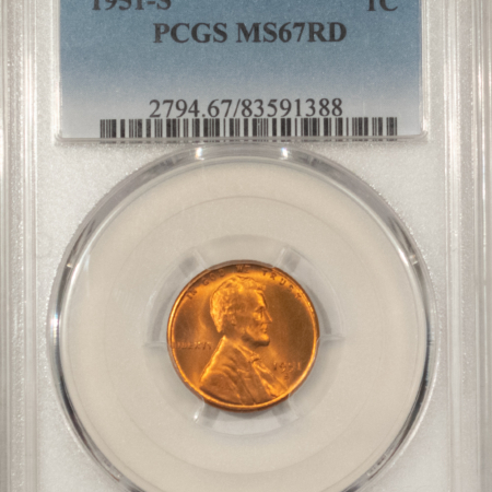Lincoln Cents (Wheat) 1951-S LINCOLN CENT – PCGS MS-67 RD, SUPERB! PREMIUM QUALITY!