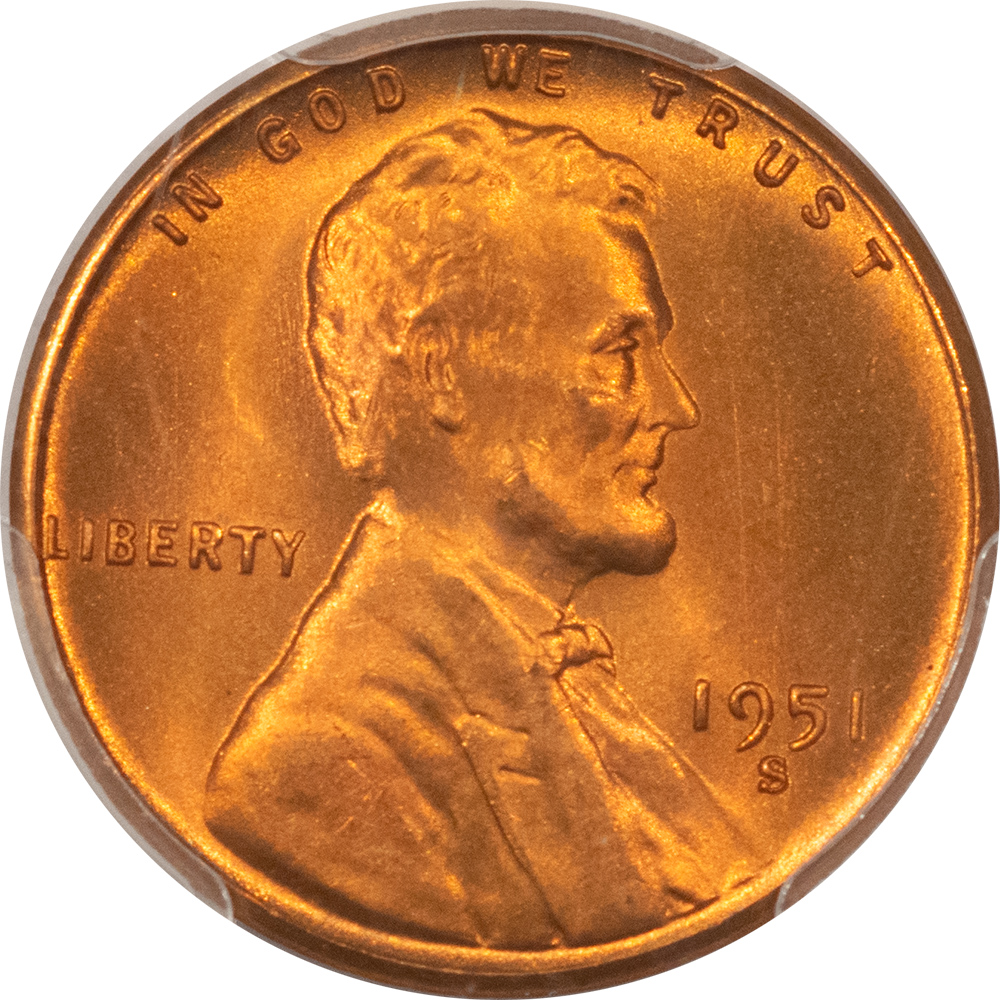 Lincoln Cents (Wheat) 1951-S LINCOLN CENT – PCGS MS-67 RD, SUPERB! PREMIUM QUALITY! Lincoln Cents (Wheat) 1951-S LINCOLN CENT – PCGS MS-67 RD, SUPERB! PREMIUM QUALITY!