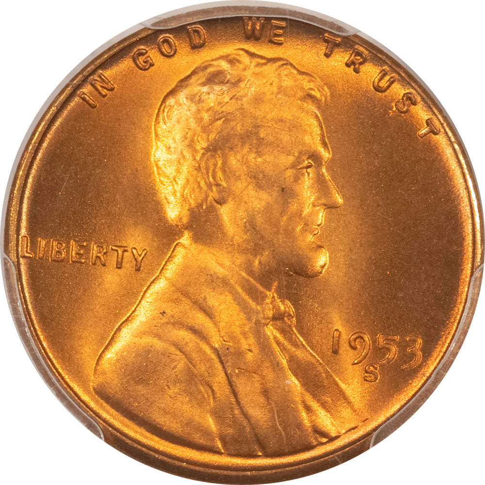 Lincoln Cents (Wheat) 1953-S LINCOLN CENT – PCGS MS-67 RD, SUPERB GEM! ATTRACTIVE! Lincoln Cents (Wheat) 1953-S LINCOLN CENT – PCGS MS-67 RD, SUPERB GEM! ATTRACTIVE!
