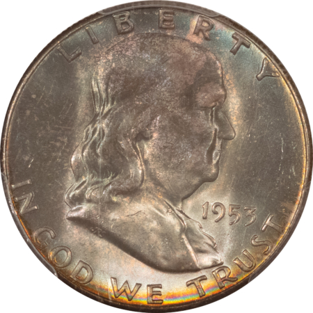 CAC Approved Coins 1953-S FRANKLIN HALF DOLLAR – PCGS MS-66, PRETTY TONING, PREMIUM QUALITY & CAC!