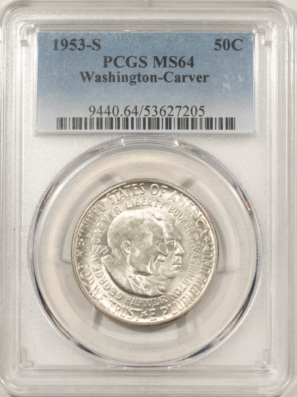 Early Commems 1953-S WASHINGTON-CARVER COMMEMORATIVE HALF PCGS MS-64 LOW MINTAGE, UNDERVALUED! Early Commems 1953-S WASHINGTON-CARVER COMMEMORATIVE HALF PCGS MS-64 LOW MINTAGE, UNDERVALUED!