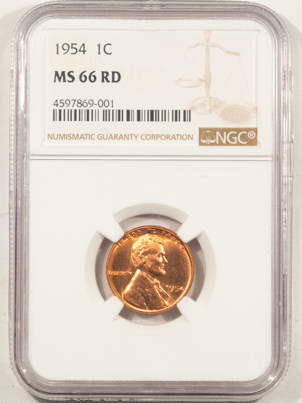 Lincoln Cents (Wheat) 1954 LINCOLN CENT – NGC MS-66 RD, FLASHY, SEMI-PROOFLIKE! Lincoln Cents (Wheat) 1954 LINCOLN CENT – NGC MS-66 RD, FLASHY, SEMI-PROOFLIKE!