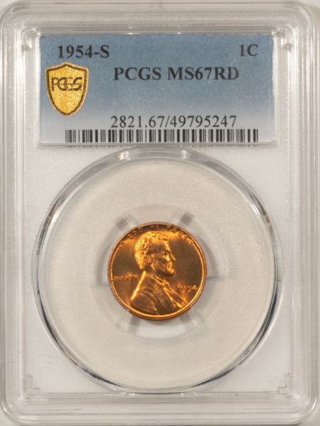 Lincoln Cents (Wheat) 1954-S LINCOLN CENT – PCGS MS-67 RD FIERY RED & SUPERB