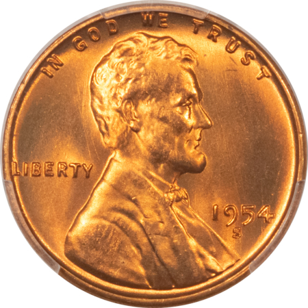 Lincoln Cents (Wheat) 1954-S LINCOLN CENT – PCGS MS-67 RD FIERY RED & SUPERB