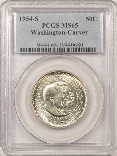 Early Commems 1954-S WASHINGTON-CARVER COMMEMORATIVE HALF DOLLAR – PCGS MS-65, LUSTROUS GEM!