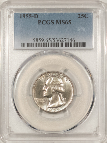 New Certified Coins 1955-D WASHINGTON QUARTER – PCGS MS-65, PRETTY GEM!
