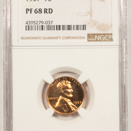 Lincoln Cents (Wheat) 1957 PROOF LINCOLN CENT – NGC PF-68 RD BRIGHT & FLASHY