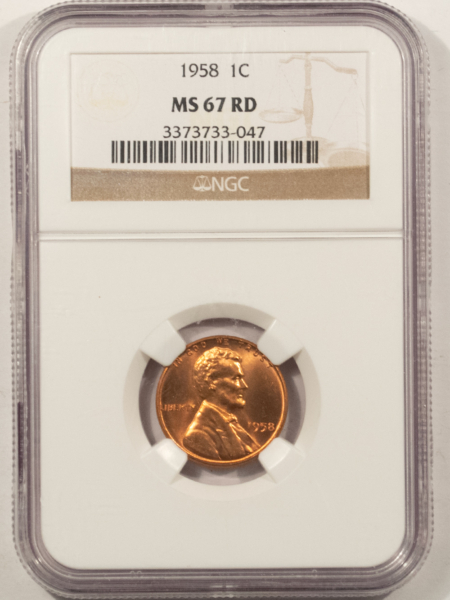 Lincoln Cents (Wheat) 1958 LINCOLN CENT – NGC MS-67 RD SUPERB GEM & TOUGH!