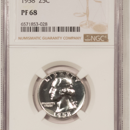 New Certified Coins 1958 PROOF WASHINGTON SILVER QUARTER – NGC PF-68 WHITE