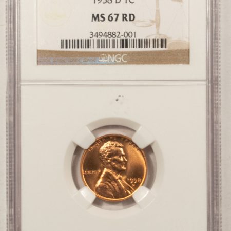 Lincoln Cents (Wheat) 1958-D LINCOLN CENT – NGC MS-67 RD, SUPERB GEM
