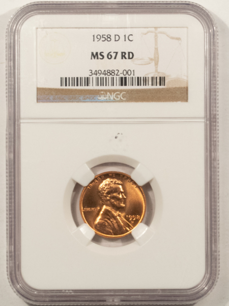 Lincoln Cents (Wheat) 1958-D LINCOLN CENT – NGC MS-67 RD, SUPERB GEM