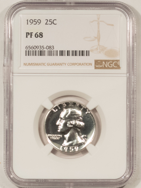 New Certified Coins 1959 PROOF WASHINGTON SILVER QUARTER – NGC PF-68 WHITE