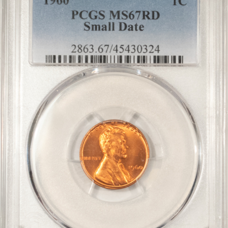 Lincoln Cents (Memorial) 1960 LINCOLN CENT, SMALL DATE – PCGS MS-67 RD SUPERB & TOUGH!
