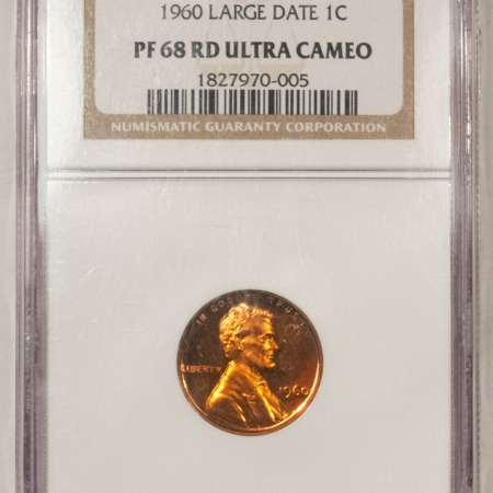 Lincoln Cents (Memorial) 1960 PROOF LINCOLN CENT LARGE DATE – NGC PF-68 RD UCAM