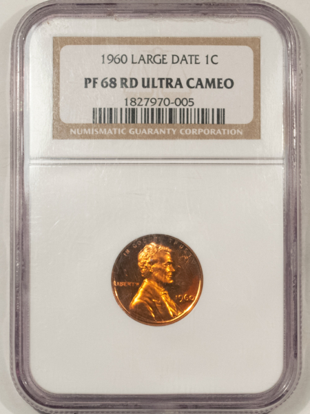 Lincoln Cents (Memorial) 1960 PROOF LINCOLN CENT LARGE DATE – NGC PF-68 RD UCAM