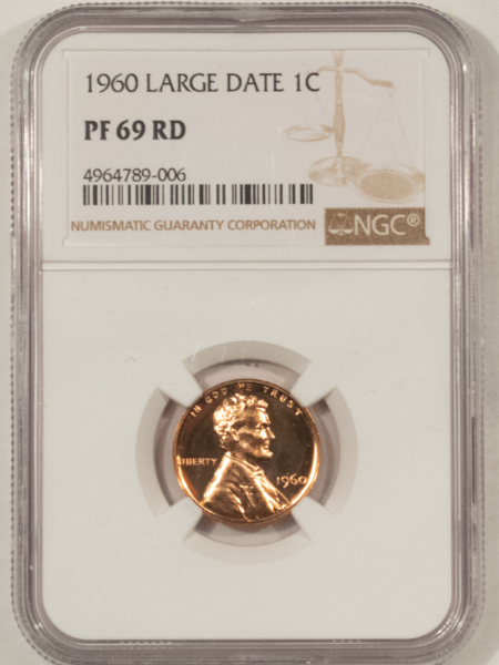 Lincoln Cents (Memorial) 1960 PROOF LINCOLN CENT LARGE DATE – NGC PF-69 RD