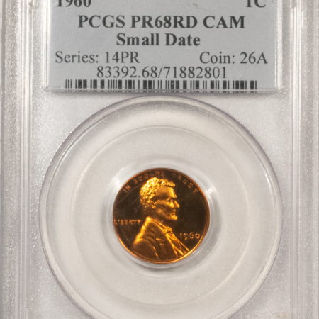 Lincoln Cents (Memorial) 1960 PROOF LINCOLN CENT SMALL DATE – PCGS PR-68 RD CAM