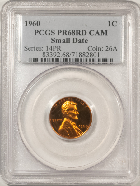 Lincoln Cents (Memorial) 1960 PROOF LINCOLN CENT SMALL DATE – PCGS PR-68 RD CAM