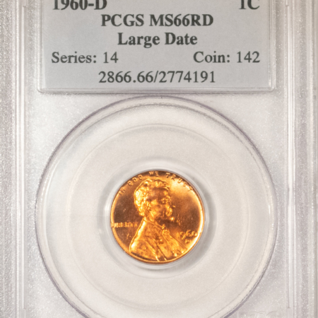 Lincoln Cents (Memorial) 1960-D LINCOLN CENT, LARGE DATE – PCGS MS-66 RD FLASHY & NICE!