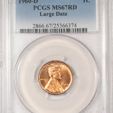 Lincoln Cents (Memorial) 1960-D LINCOLN CENT, LARGE DATE – PCGS MS-67 RD