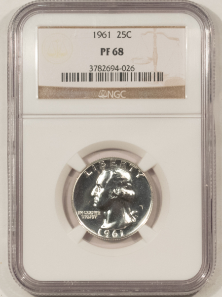 New Certified Coins 1961 PROOF WASHINGTON SILVER QUARTER – NGC PF-68 WHITE