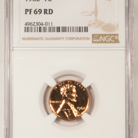 Lincoln Cents (Memorial) 1962 PROOF LINCOLN CENT – NGC PF-69 RD, ESSENTIALLY PERFECT RED PROOF