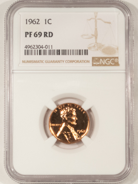 Lincoln Cents (Memorial) 1962 PROOF LINCOLN CENT – NGC PF-69 RD, ESSENTIALLY PERFECT RED PROOF