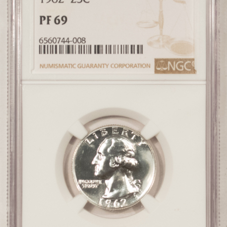 New Certified Coins 1962 PROOF WASHINGTON SILVER QUARTER – NGC PF-69 WHITE & PRISTINE!