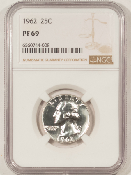 New Certified Coins 1962 PROOF WASHINGTON SILVER QUARTER – NGC PF-69 WHITE & PRISTINE!