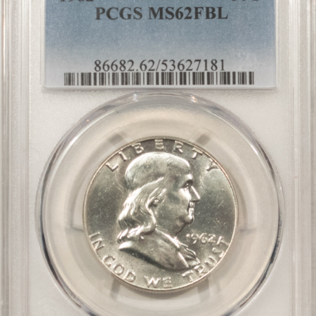 Franklin Halves 1962 FRANKLIN HALF DOLLAR – PCGS MS-62 FBL BLAST WHITE FULL BELL LINES!